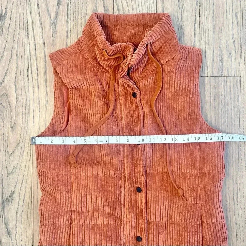 Staccato On the Go Corduroy Dark Orange Puffer Vest Zip Snap Front Size Small - Picture 10 of 13